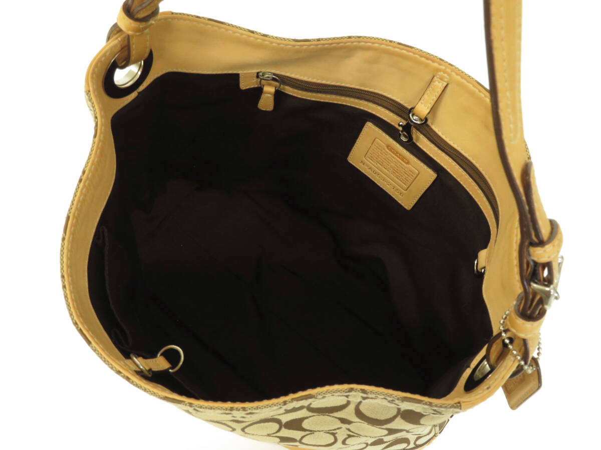 16492 COACH コーチ ロゴ型押し シルバー金具 シグネチャー キャンバス×レザー ワンショルダーバッグ トートバッグ 鞄 ベージュ×キャメル_画像7