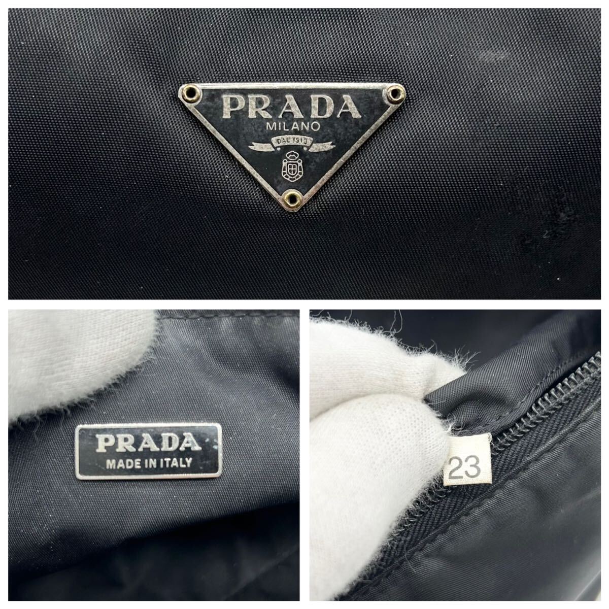 ●高級●PRADA プラダ アクセサリーポーチ ミニバッグ ハンドバッグ 鞄 かばん 三角ロゴ プレート ナイロン レディース 黒 ブラック_画像10