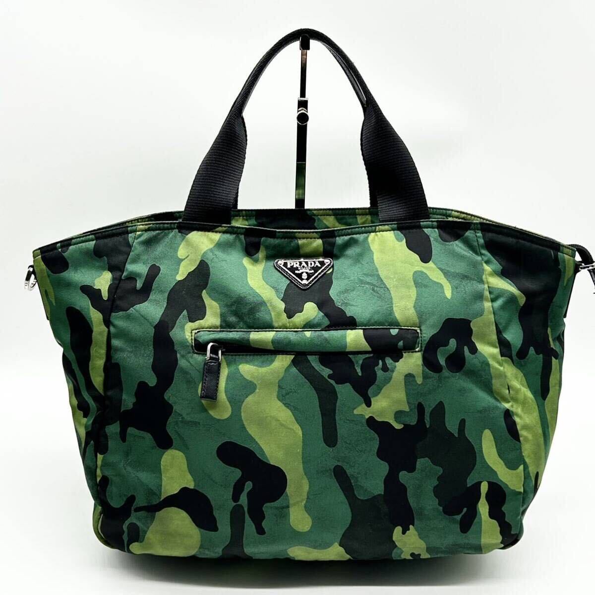 ●高級 ラージサイズ●PRADA プラダ テスート ボンバー トートバッグ ビジネスバッグ 鞄 かばん カモフラ 迷彩 三角ロゴ A4 サフィアーノ の画像2