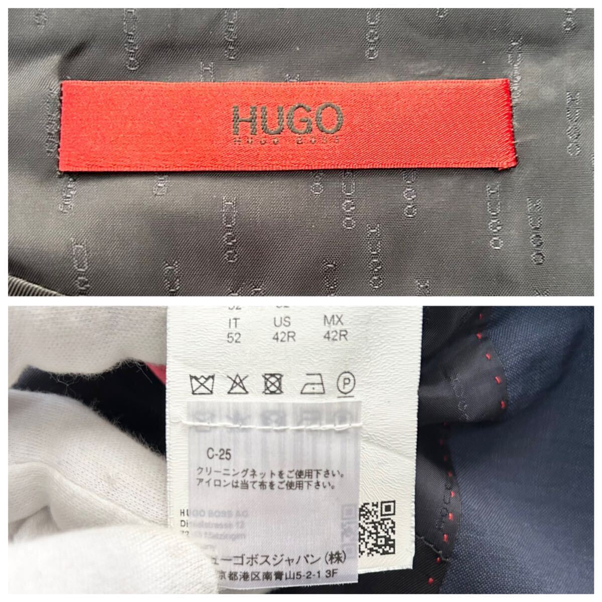 ●現行 赤タグ XLサイズ●HUGO BOSS ヒューゴボス スーツ セットアップ ジャケット パンツ ビジネス シングル 2B 52 紺 ネイビーの画像10