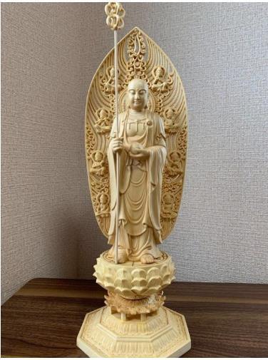 最新作 仏像 彫刻 木彫 地蔵菩薩像 檜木 高43cmの画像1