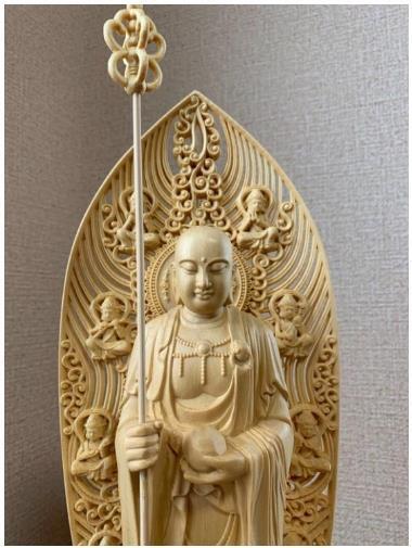 最新作 仏像 彫刻 木彫 地蔵菩薩像 檜木 高43cmの画像3