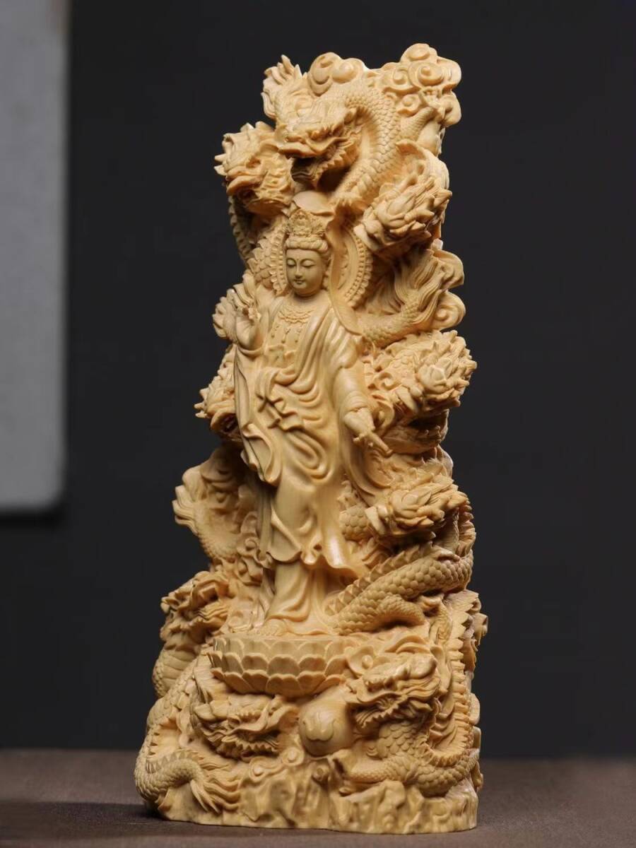木彫仏像 仏教美術 精密細工 九龍観音像 木彫り 桧木製 観音菩薩像 
