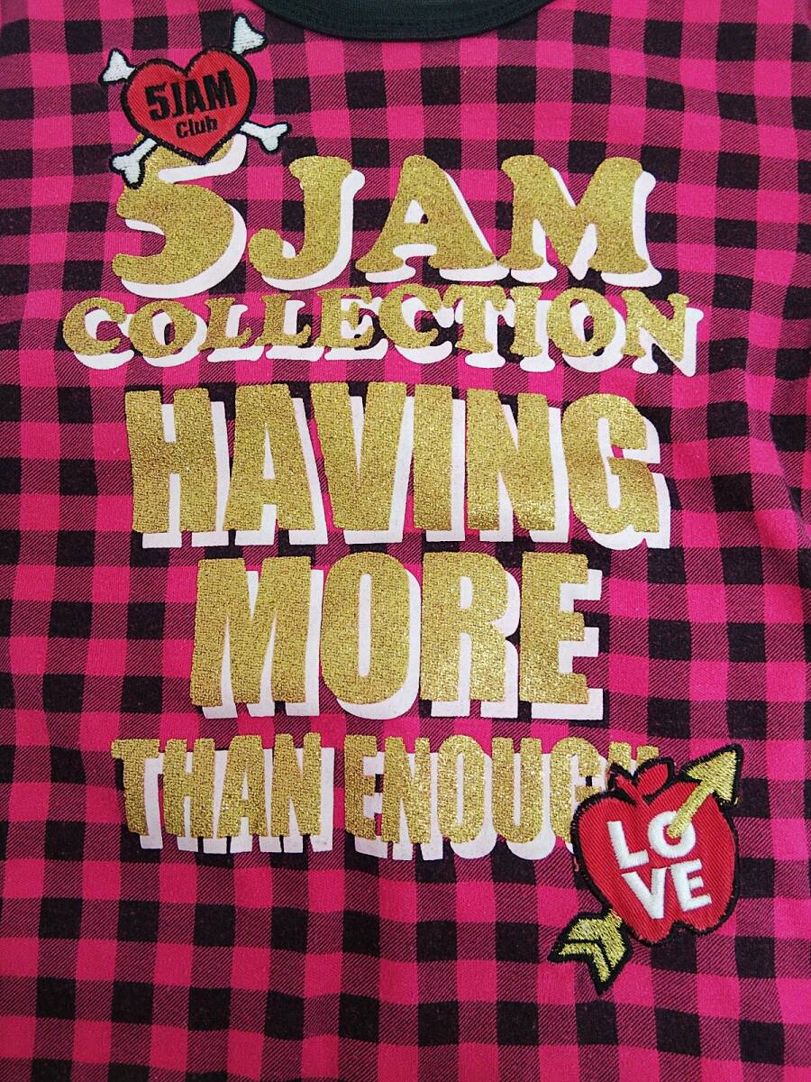 【値下げ！即決！お買得！】★5JAM★子供服　長袖カットソー　チュニック　Tシャツ　黒　ピンク×黒のチェック　金文字　120㎝_画像4