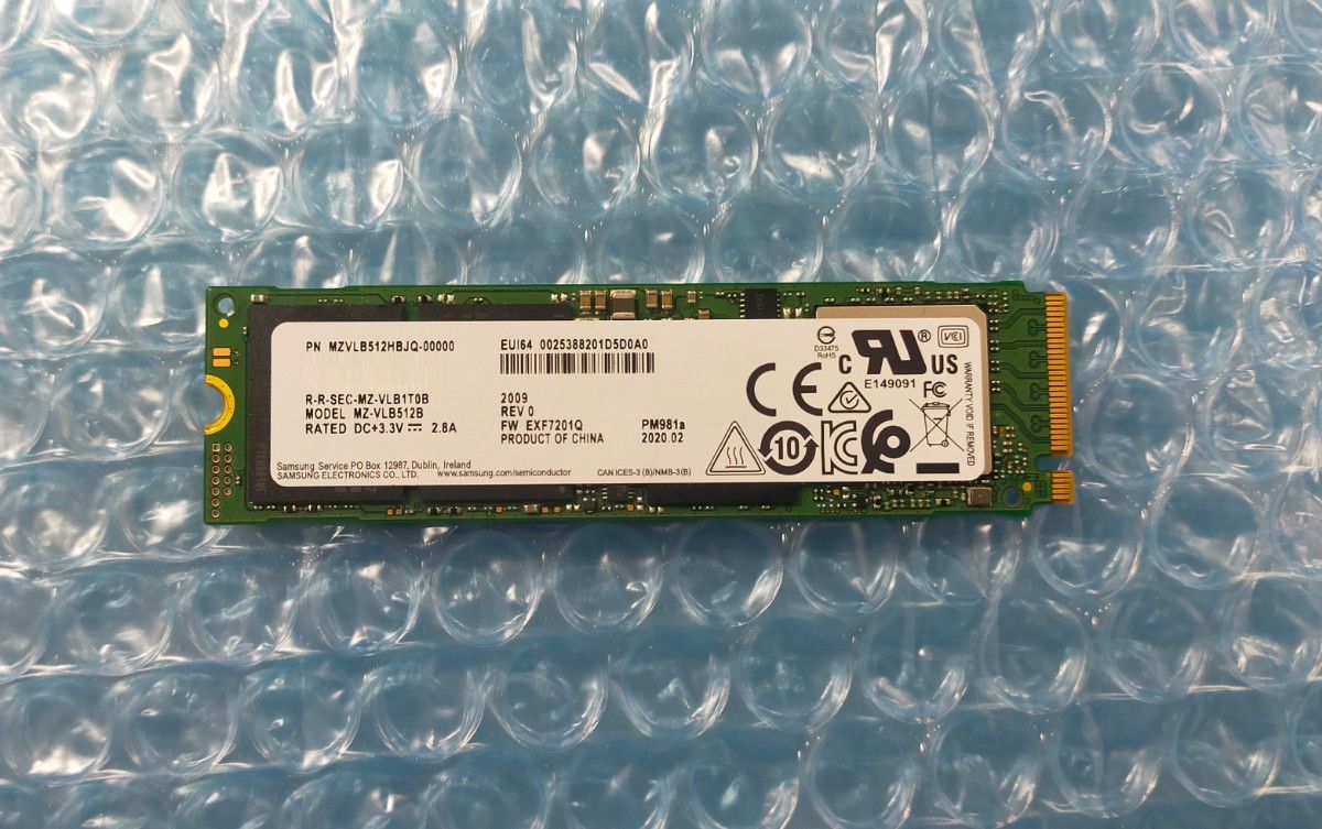 M.2 NVMe SSD 512GB (型番：SAMSUNG MZ-VLB512B)　#216