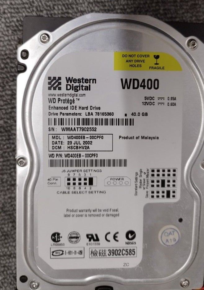 WESTERN DIGITAL　WD400  IDE HDD 40GB　IDE接続です、お間違えのないように。動作問題なし。