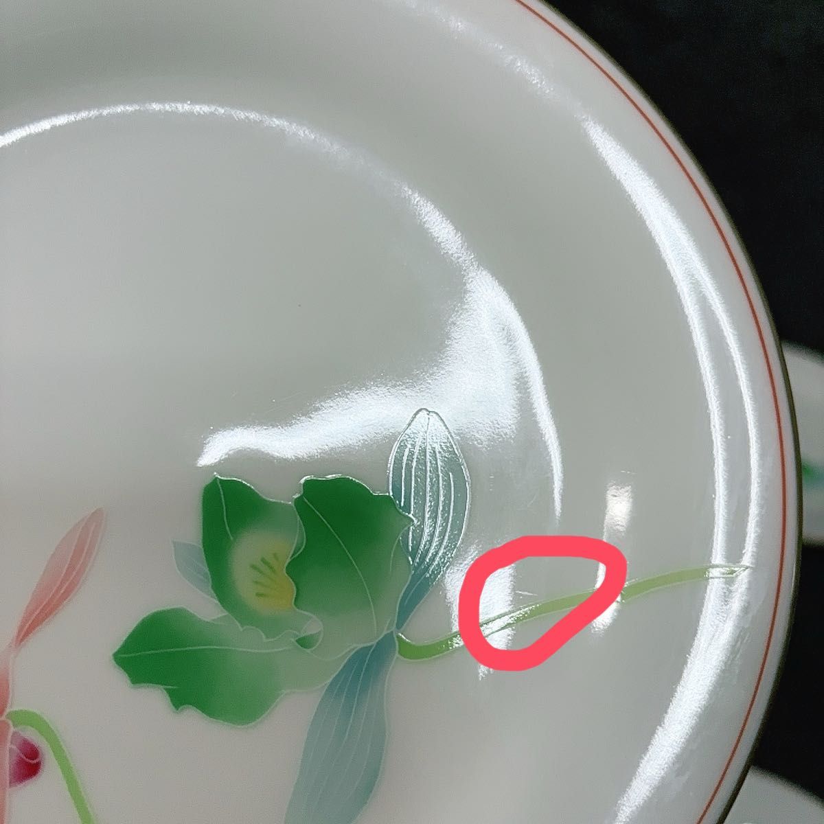 香蘭社　レリア　中皿　ケーキ皿プレート　洋蘭　花柄　5枚セット 銘々皿　赤　グリーン蘭