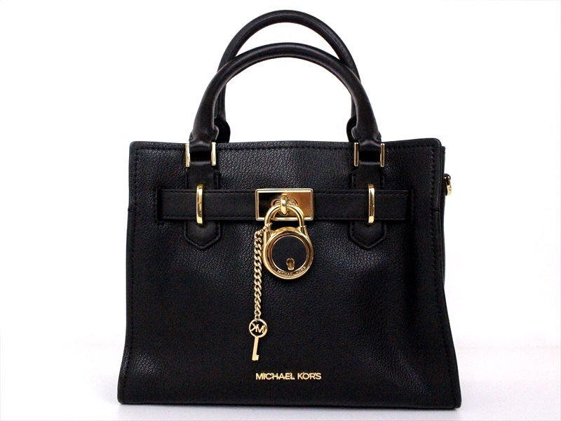 良品☆MICHAEL KORS【マイケルコース】レザー2wayバッグ☆ブラック×ゴールド金具☆ロゴ☆レディース☆腕掛け☆斜めがけの画像1