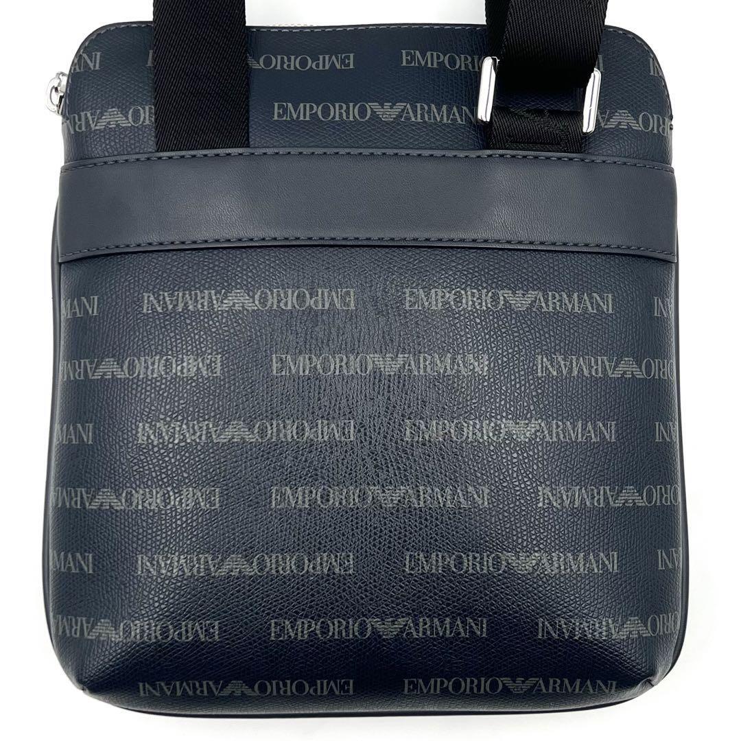 《極美品》EMPORIO ARMANI エンポリオアルマーニ メンズ ビジネス 総柄ロゴ ショルダーバッグ サコッシュ ネイビー 斜め掛け