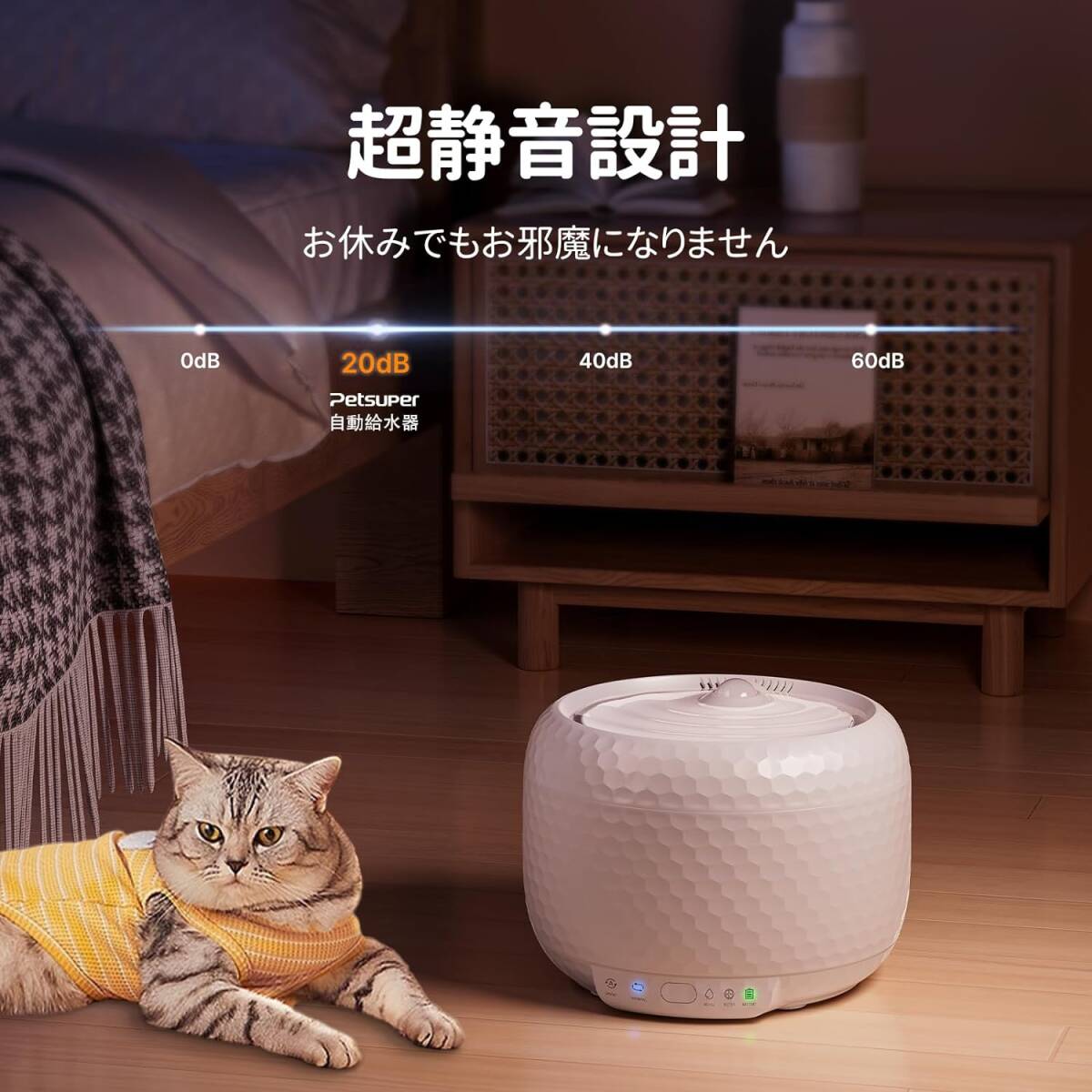 Petsuper 自動給水器 猫 水飲み器 ペット給水器 自動循環式 水量目視可能 静音 お留守番対応 大容量 節電 省エネルギー 犬猫用水飲み器 