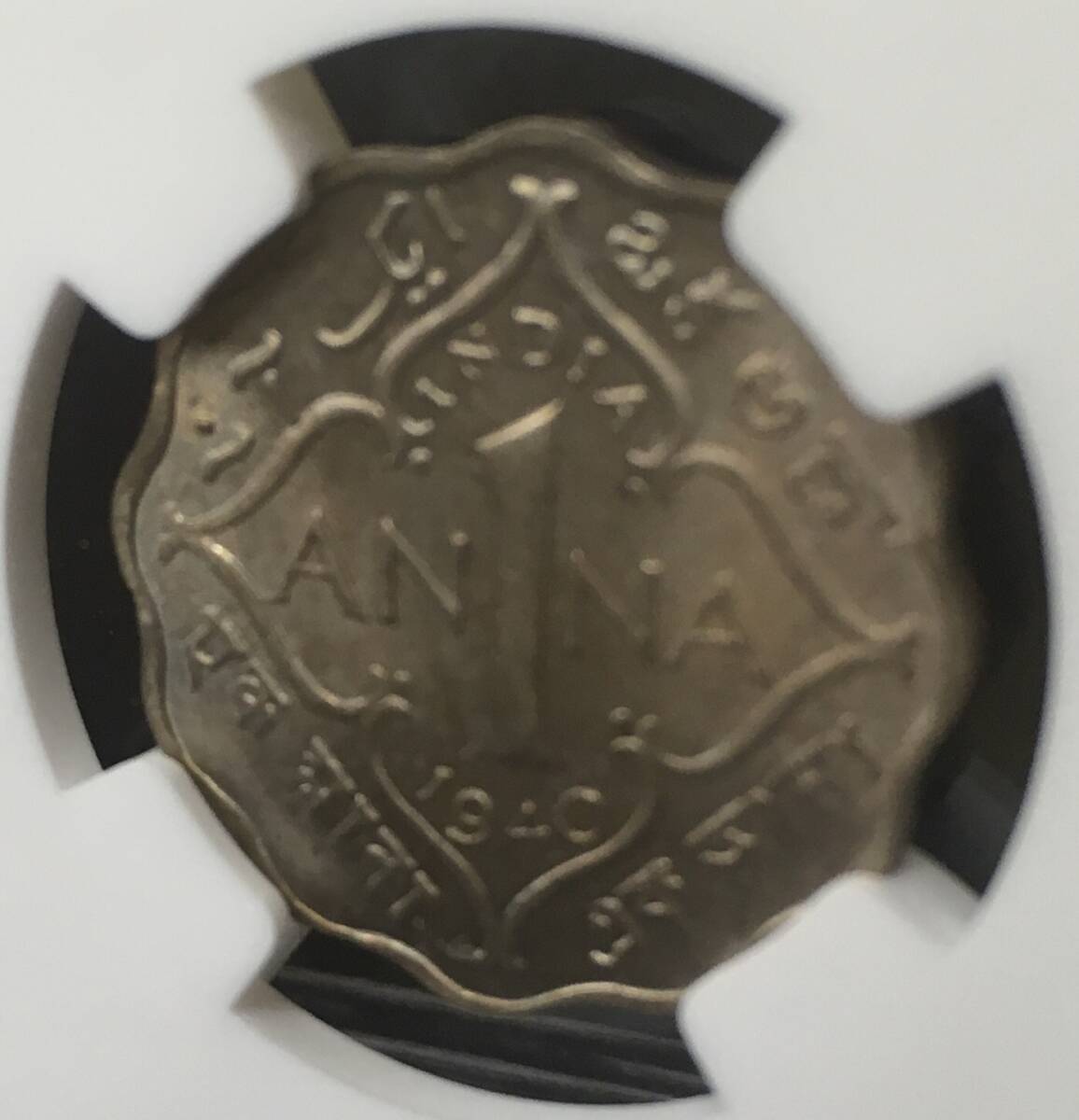1940年 英領インド NGC 高鑑定 MS64+ 上位グレード2枚のみ カルカッタ 1アンナ ANNA 変形コイン ジョージ６世 スカロップドエッジ_画像8