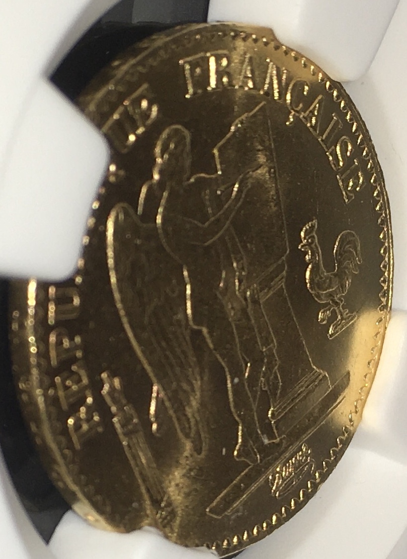 1874年 エンゼル金貨 MS63 パリミント フランス 守護天使 エンジェル 金貨 20フラン NGC 高鑑定 アンティークコインの画像6