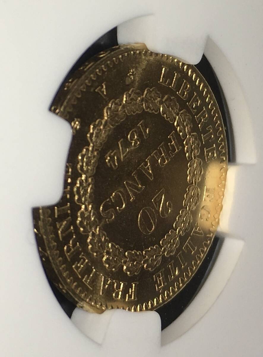 1874年 エンゼル金貨 MS63 パリミント フランス 守護天使 エンジェル 金貨 20フラン NGC 高鑑定 アンティークコインの画像10