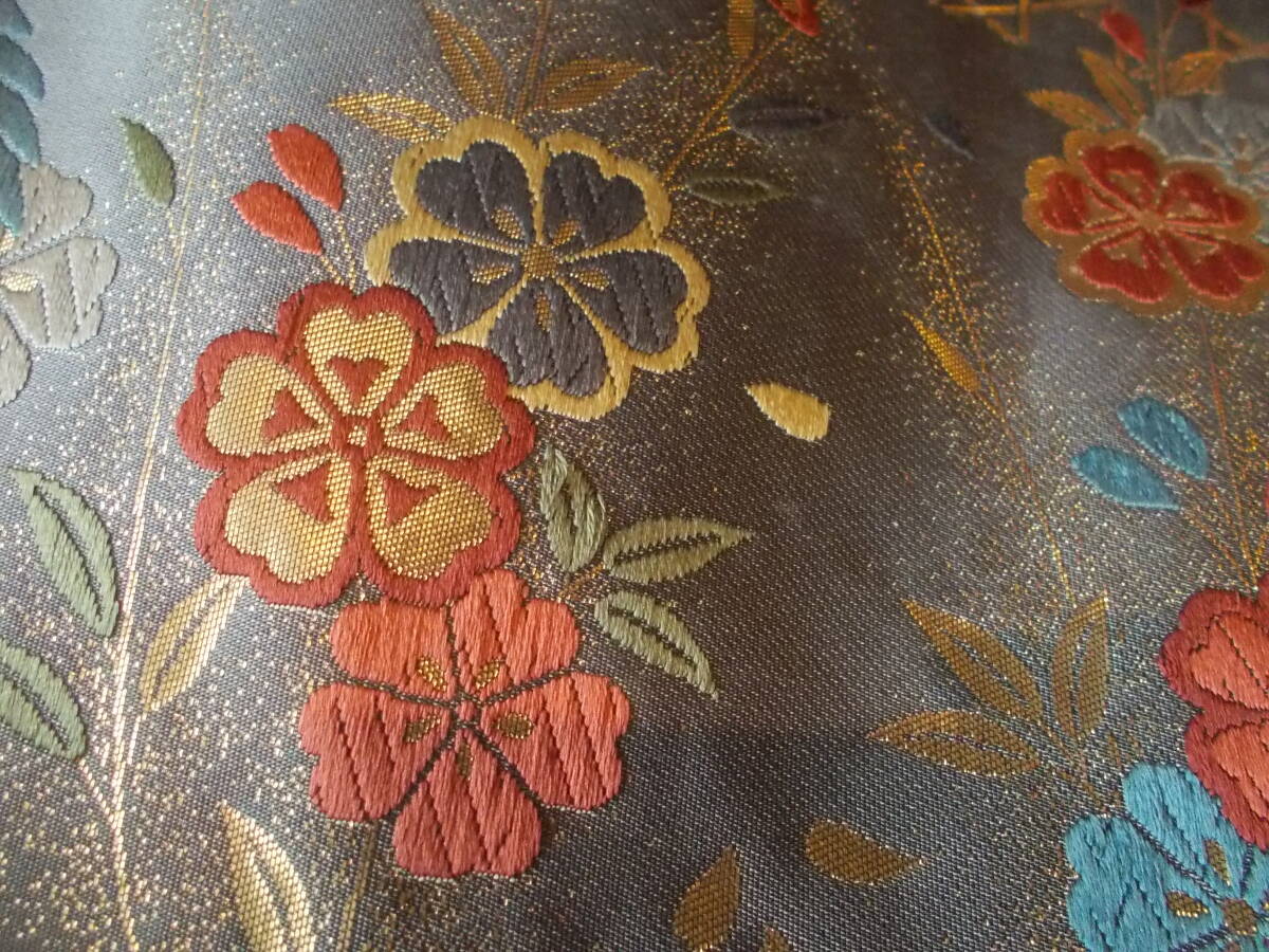 着物 帯 花/鳳凰 刺繍 金糸 リメイク素材の画像3