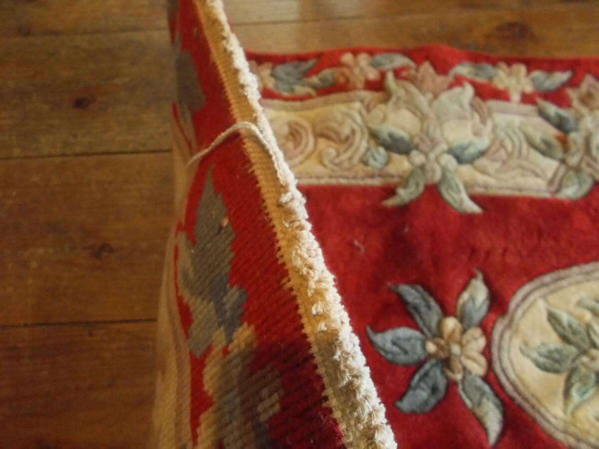 段通 絨毯 ラグ カーペット 花柄 赤 玄関マット 中古 約122cm×約68.5cmの画像5
