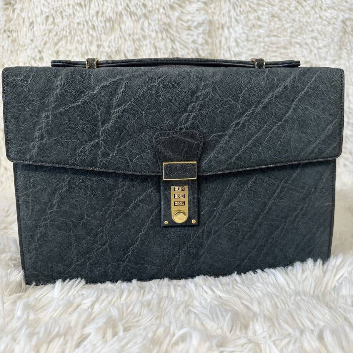 * beautiful goods JRA recognition Elephant Elephant . leather second bag handbag dial lock leather black black made in Japan men's 