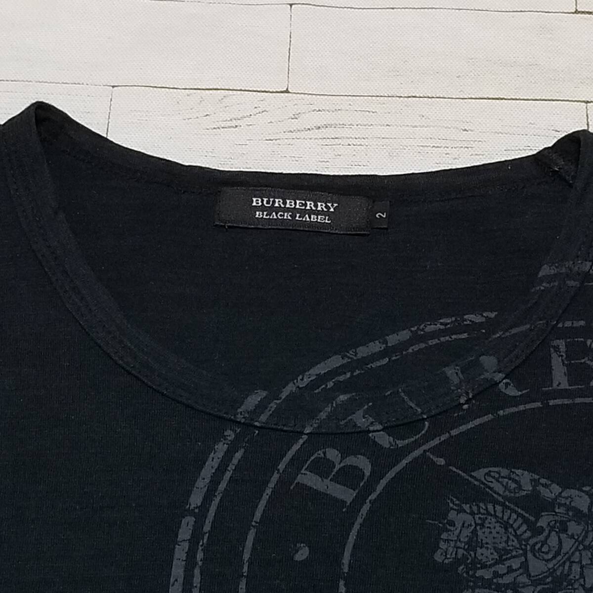 【三陽商会】◎ BURBERRY BLACK LABEL バーバリーブラックレーベル/ 長袖 BIGロゴ クルーネック Tシャツ カットソー SIZE： 2 ブラックの画像4