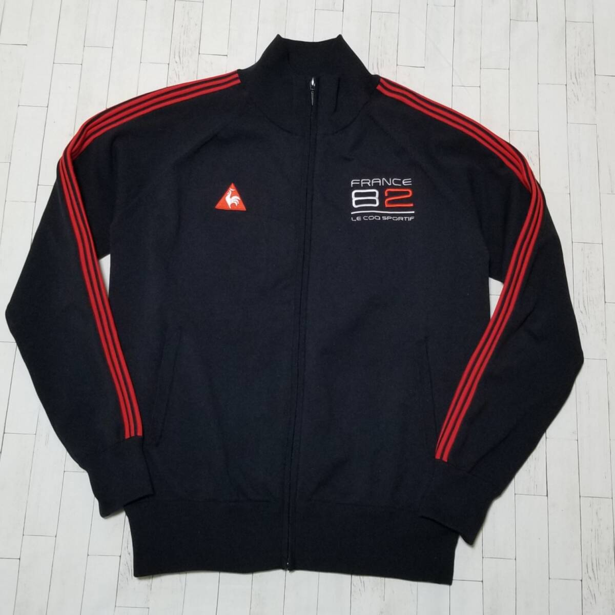 【デサント製/美品】◎ le coq sportif GOLF ルコック ゴルフ/ 長袖 刺繍ロゴ ジップジャケット　SIZE： L　ブラック_画像2