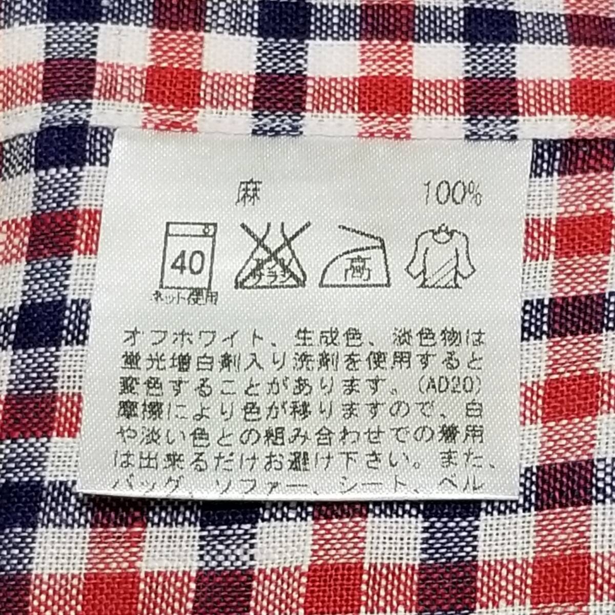 [ flax 100%/ ultimate beautiful goods ]* Aquascutum Aquascutum / long sleeve one Point embroidery Logo check pattern button down shirt ( spring summer ) SIZE: 39-82