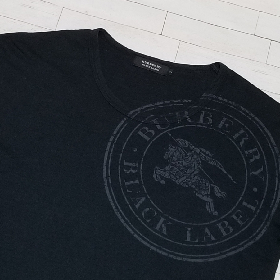 【三陽商会】◎ BURBERRY BLACK LABEL バーバリーブラックレーベル/ 長袖 BIGロゴ クルーネック Tシャツ カットソー SIZE： 2 ブラックの画像1