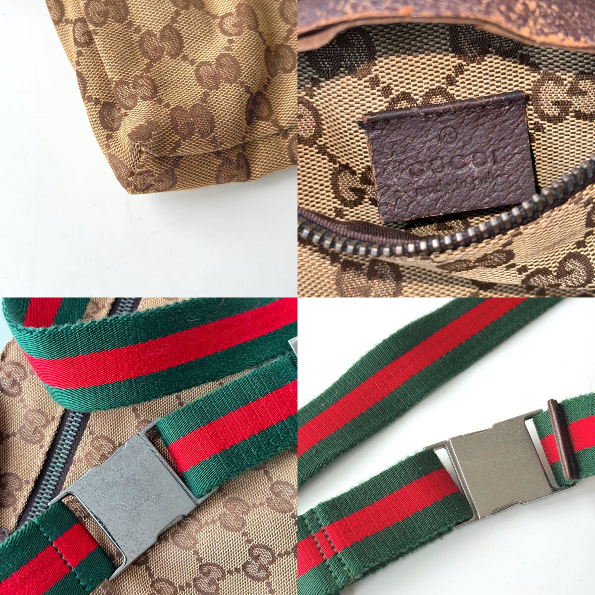 ◆ グッチ GUCCI シェリー ボディバッグ 28566 GG柄 ブラウン GGキャンバス レザー ウエストポーチ ショルダーバッグ レディース メンズ_画像10