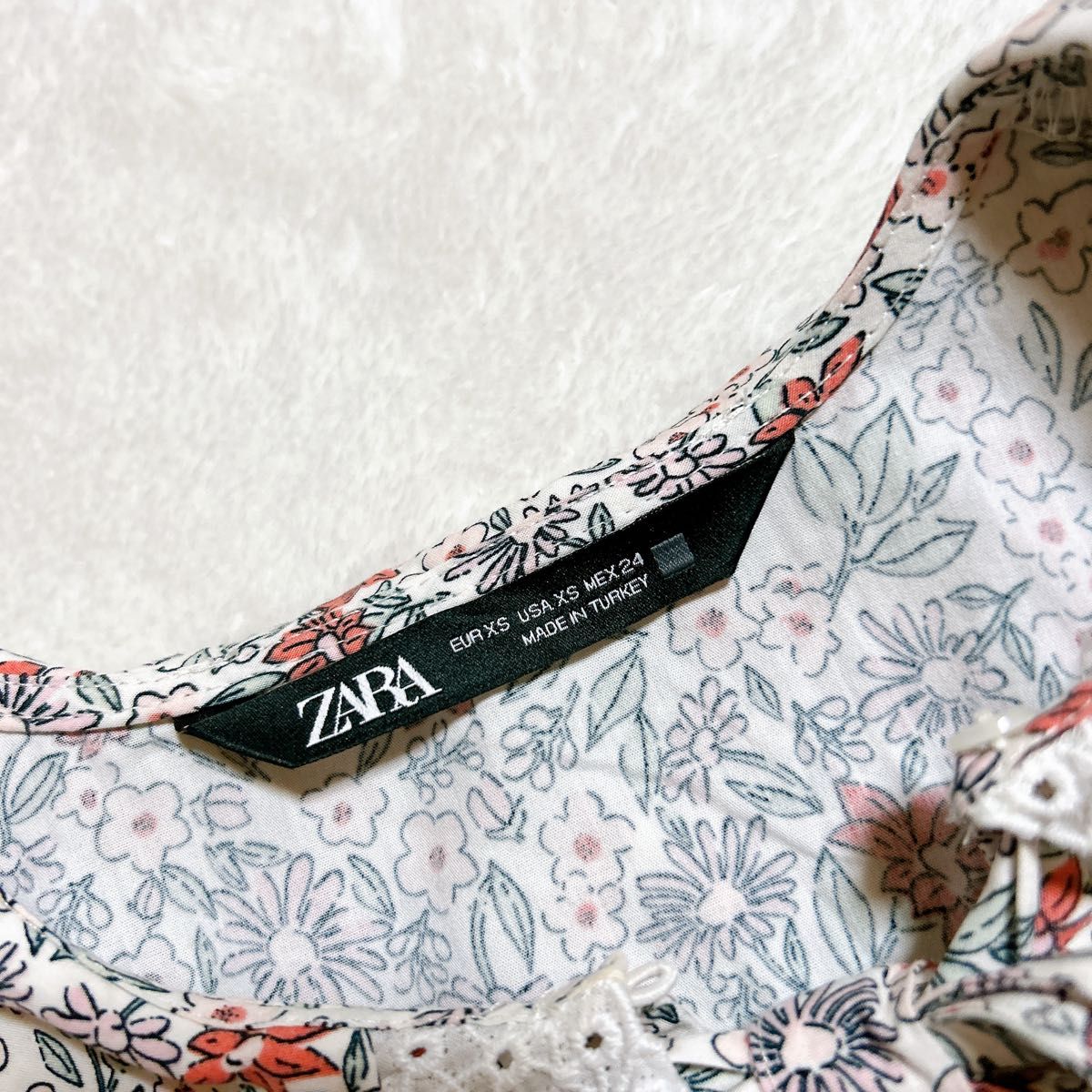 ZARA レトロ花柄 フラワー リボン ブラウス シャツ レース 刺繍 ビッグ襟