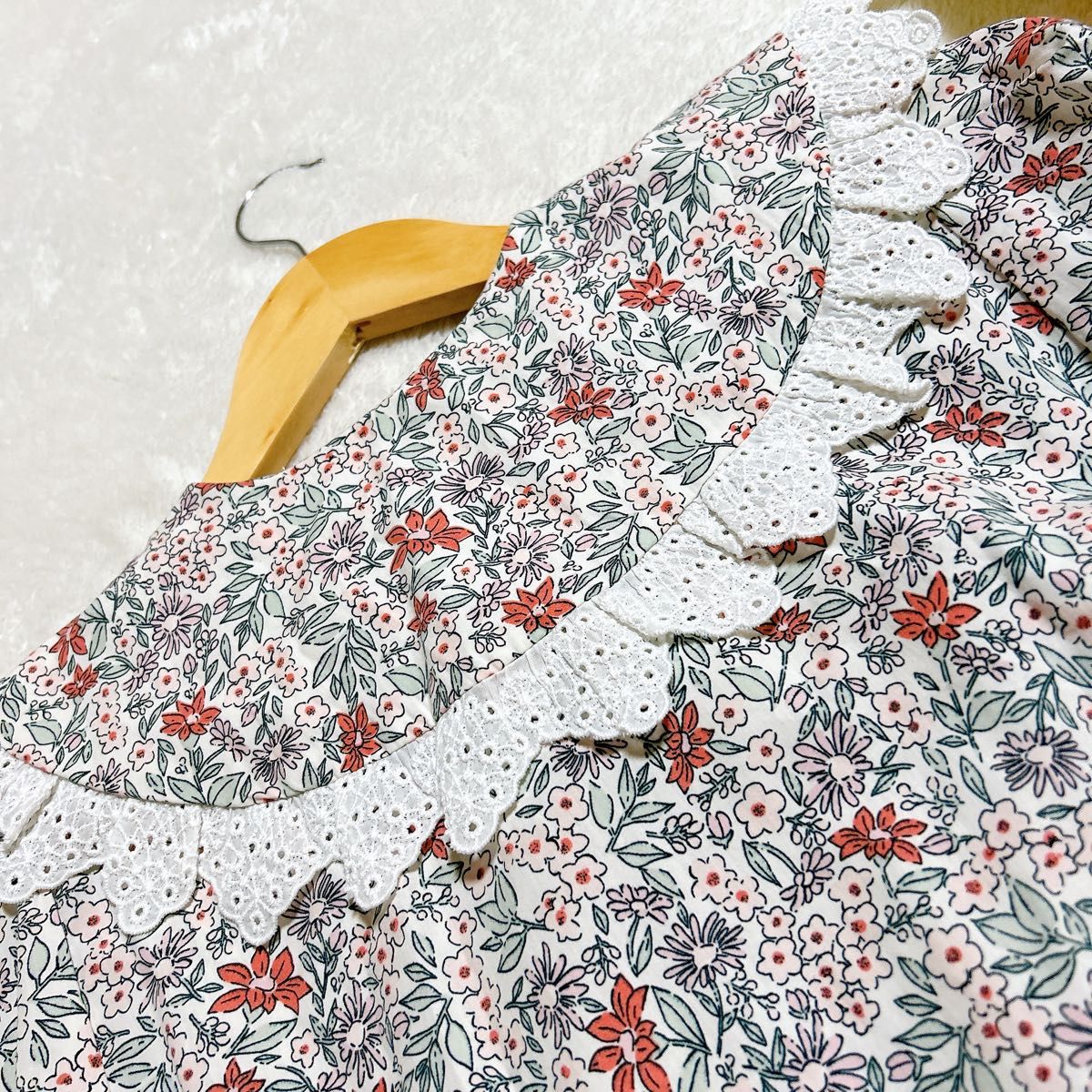 ZARA レトロ花柄 フラワー リボン ブラウス シャツ レース 刺繍 ビッグ襟