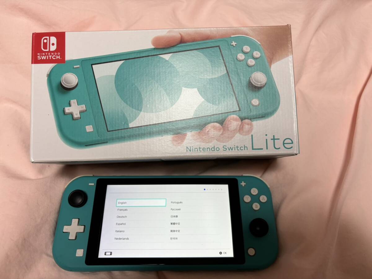 【中古良品】Nintendo Switch Lite ニンテンドースイッチライト　ターコイズグリーン_外箱あり　画面保護あり　純正ケース　社外外装付き_画像1