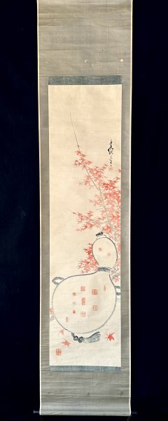 【真作】青柳琴僊「紅葉瓢箪 印譜」掛軸 紙本 書 落款 明治-昭和時代の日本画家 児玉果亭の門人 群馬の人 ｐ031403_画像3