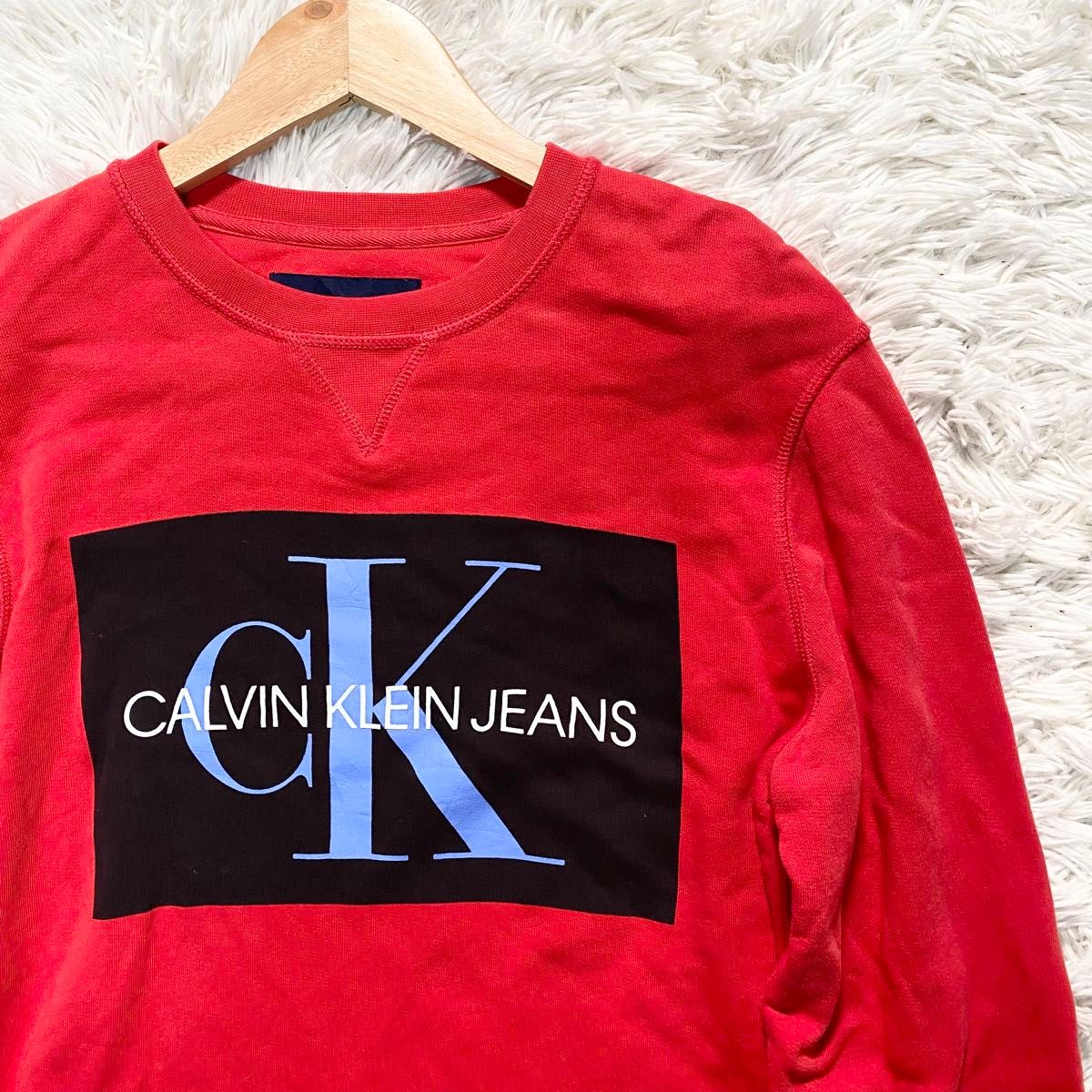 CALVIN KLEIN JEANS トレーナー　レッド　胸ロゴ　サイズM