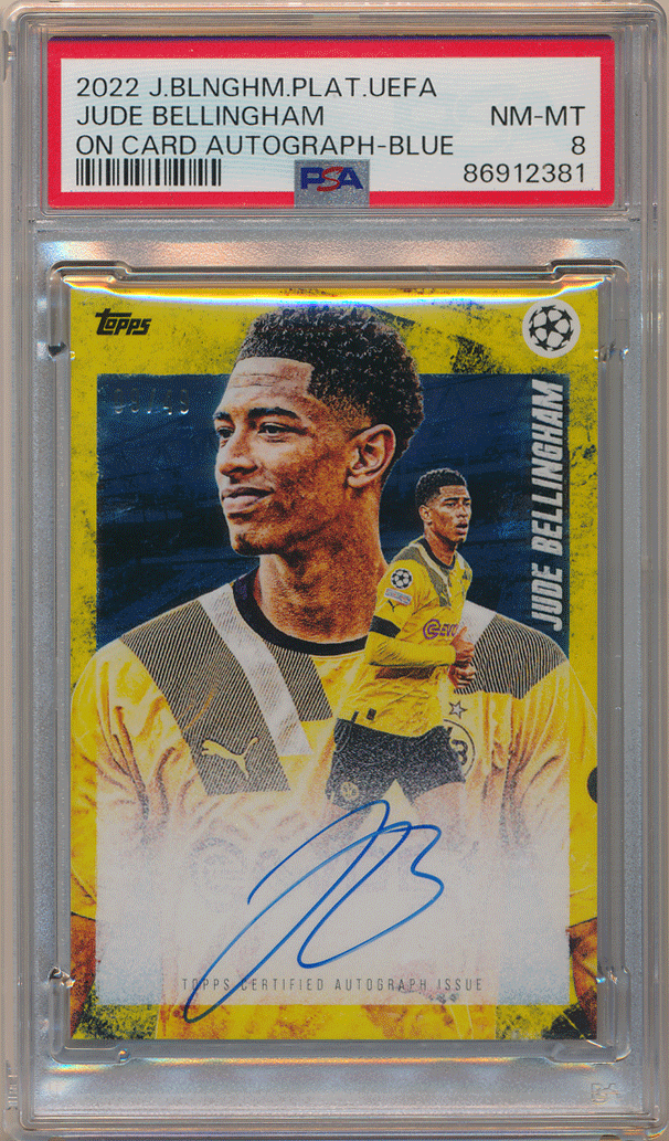 Jude Bellingham 2022-23 Topps Platinum Curated UEFA On Card Auto Blue 49枚限定 PSA 8 直書き 直筆サイン オート ジュード・ベリンガムの画像1