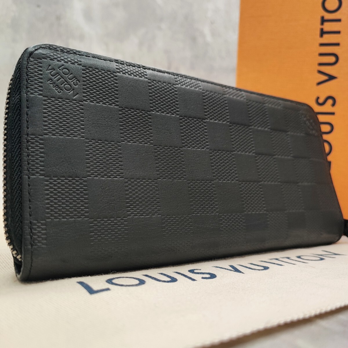 極美品/付属品完備●LOUIS VUITTON ルイヴィトン メンズ ダミエ アンフィニ ジッピーウォレット ヴェルティカル 長財布レザー黒 N63548現行_画像1