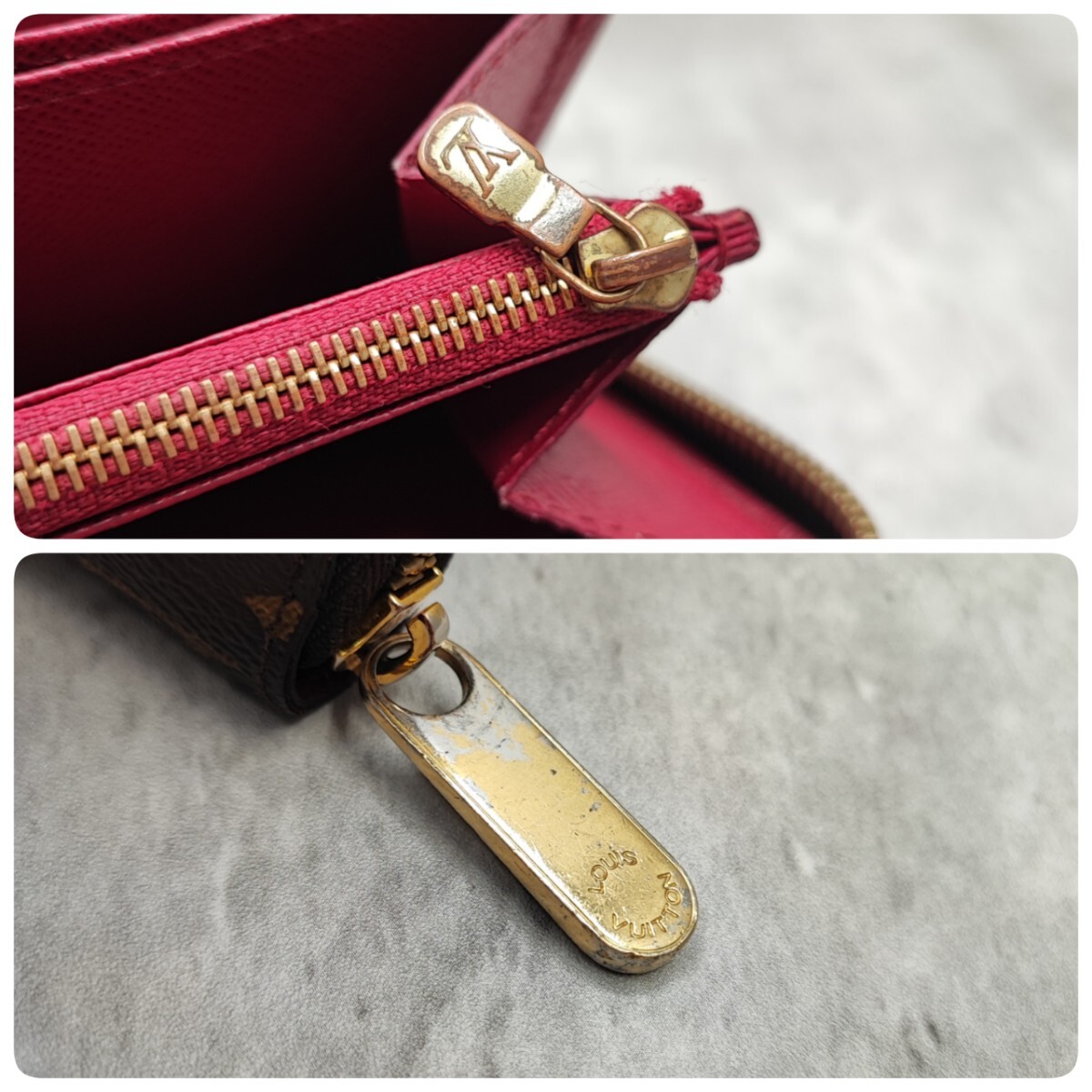 極美品/現行●LOUIS VUITTON ルイヴィトン モノグラム ジッピーウォレット フューシャ 長財布ラウンドファスナー PVCレザー 茶 M41895 新型_画像9