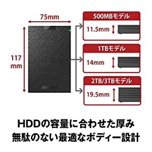 ★★送料無料★★美品★　【BUFFALO　1TB　外付け ポータブルHDD　ブラック】　テレビ録画/ PC/ PS5対応　USB3.1(Gen1)/3.0　衝撃吸収設計