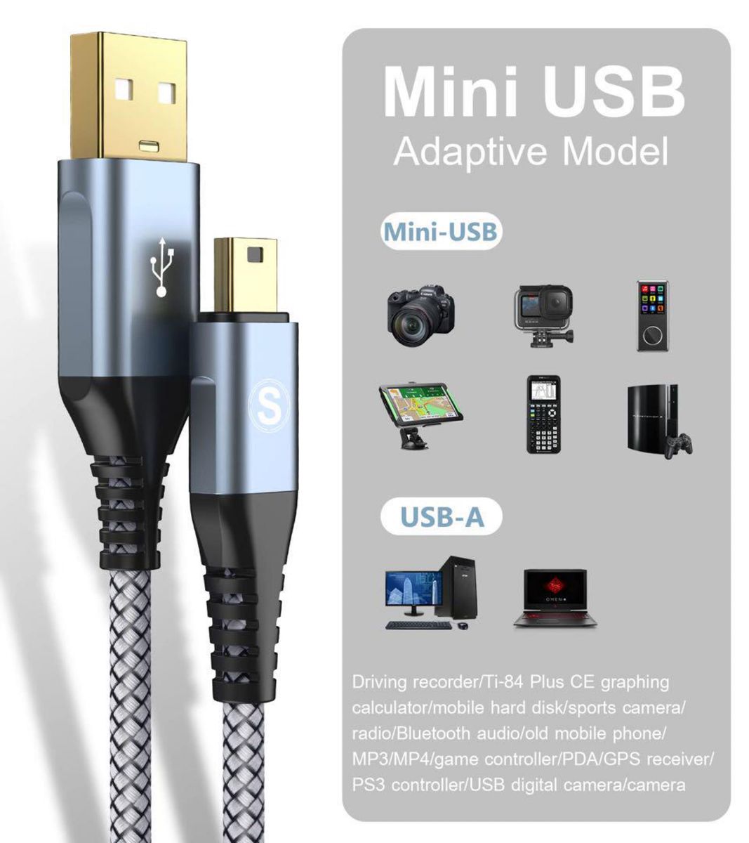 ミニUSBケーブル USB 2.0 A - Mini Bケーブル デジタルカメラ  変換アダプタ