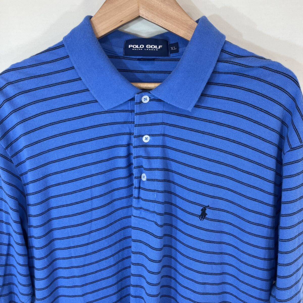 90s 90年代　POLO GOLF ralph lauren ポロゴルフ　ラルフローレン　men's メンズ　ポロシャツ　ボーダー　トップス size:XL collar:ブルー