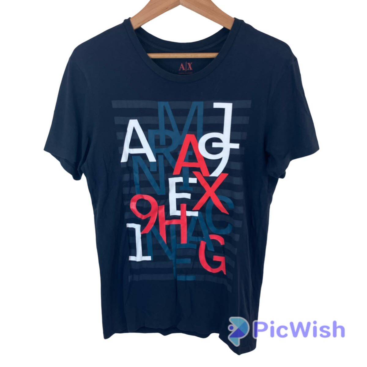 ARMANI EXCHANGE アルマーニ　エクスチェンジ　ladies レディース　ロゴ　デザイン　半袖　tシャツ トップス size:S collar:ネイビー