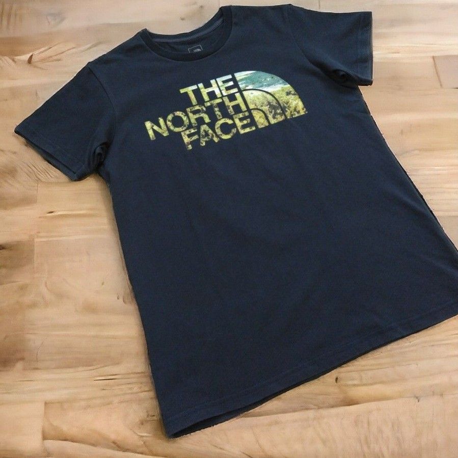 THE NORTH FACE　ザノースフェイス　半袖Tシャツ　ダメージ有　L　ネイビー　プリントTシャツ