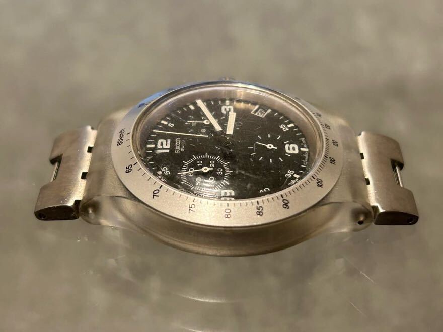 SWATCH IRONY diaphane スウォッチ メンズ腕時計 シルバー 黒文字盤 動作確認未実施 中古品 の画像3
