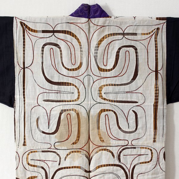 【TAKIYA】7264『アイヌ民族衣装 カパラミプ』 白布切抜文衣 木綿 刺繍 民藝 antique kimono textile 古美術 時代の画像3