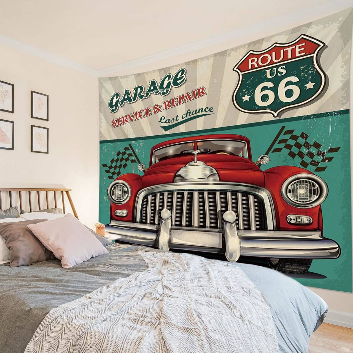 新品 Route66 ビッグ タペストリー ガレージ アメリカン 壁掛け 大判 布ポスター 背景布 150×100cm _画像3