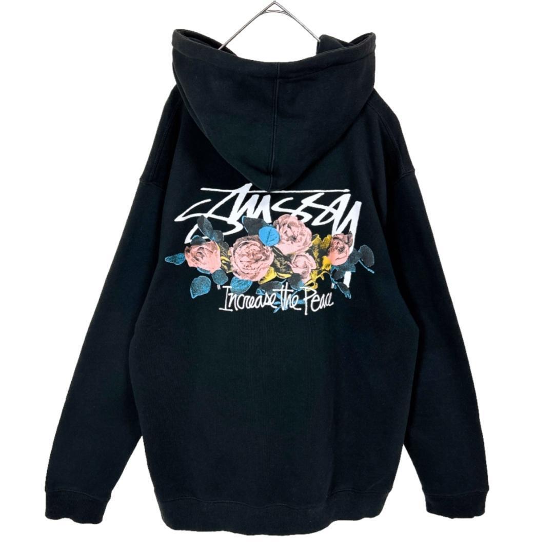 美品★L★Stussy ステューシー ITP Roses ビッグロゴ フラワー 花柄 パーカー ブラック 黒の画像3