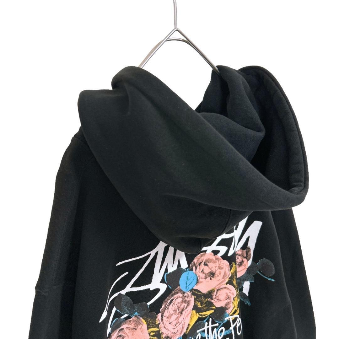 美品★L★Stussy ステューシー ITP Roses ビッグロゴ フラワー 花柄 パーカー ブラック 黒の画像5