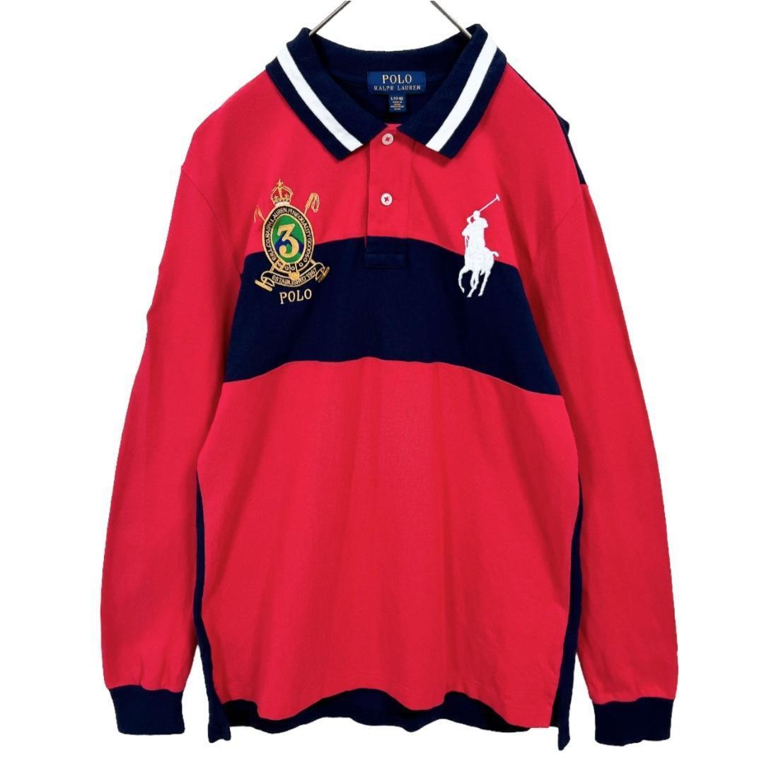 美品★L★POLO RALPH LAUREN ポロラルフローレン ビッグポニー・エンブレム ラガーシャツ ジャージ レッド 赤_画像2