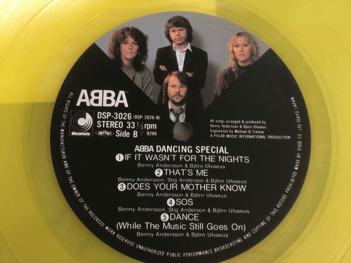 3-◇LP ABBA アバ カラーレコード ダンシング・スペシャル Dancing Special DSP-3026 帯破れ有 ライナー有 シミ汚れ有 DANCING QUEEN_画像7