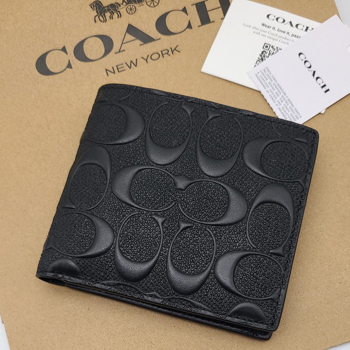すぐ届く!◆Coach◆ シグネチャー ロゴ 折り財布 ギフトにも◎ 新作 COACH 折り財布 ブラック エンボスシグネチャー|Yahoo