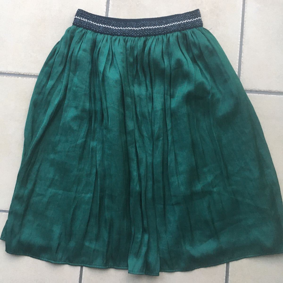  new goods tag not yet arrived SunaUna SunaUna lame belt satin flair skirt size 34 green group regular price,12.000+ tax made in Japan 