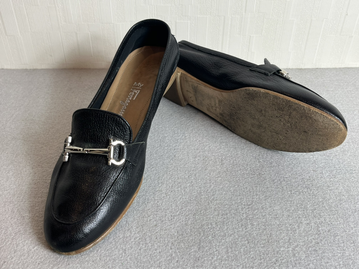 12626-04★My Ferragamo/マイフェラガモ 本革レザー フラットパンプス ローファー ブラック 81/2 26.5cm★_画像2