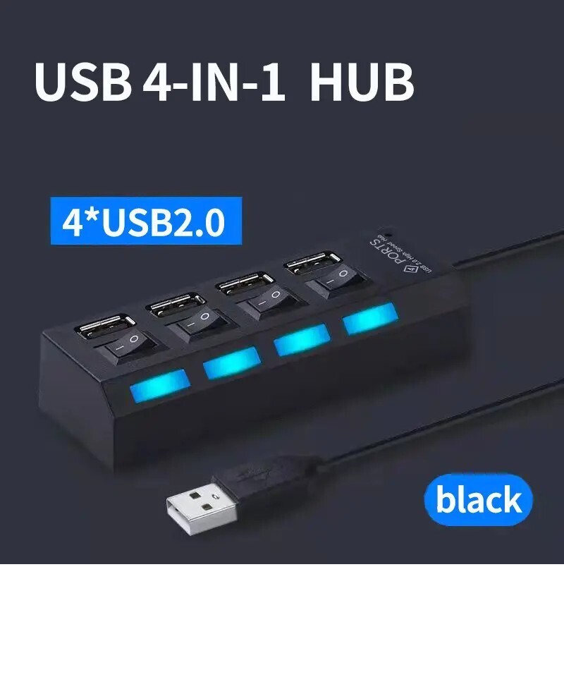 【USB ハブ】 USBハブ4ポート USBポート USB2.0 〈ON OFFスイッチ付き〉もう面倒なUSBの抜き差しはいりませんの画像1