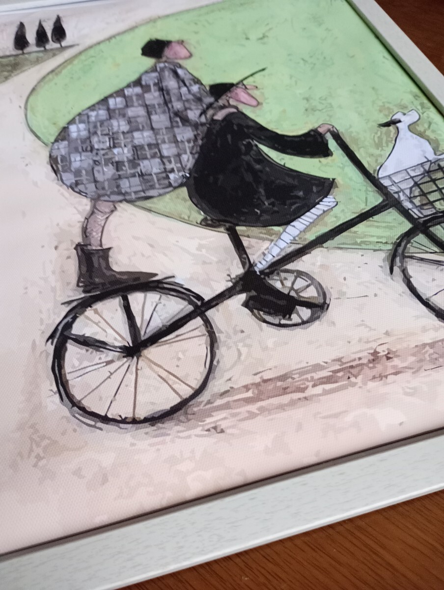 【額付ポスター】キャンバス現代アートsam toft/サムトフト A3アートポスター　30×40cm フレーム付き　自転車と犬と二人